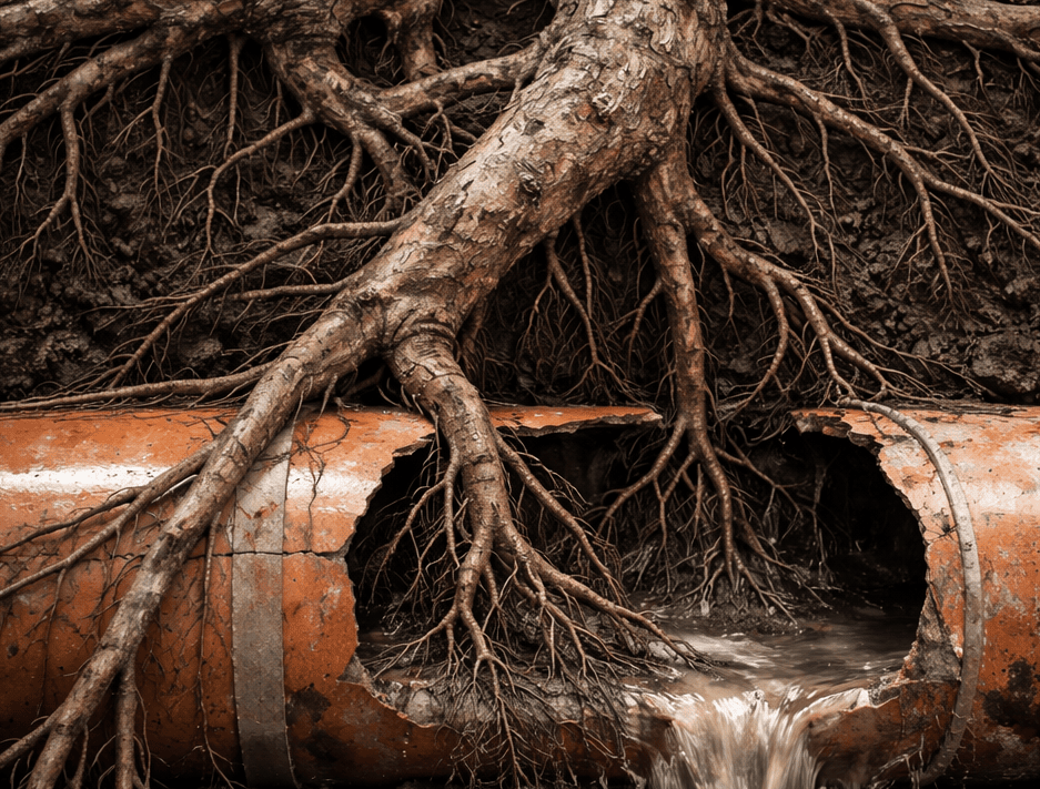 Tree roots enter sewer lines